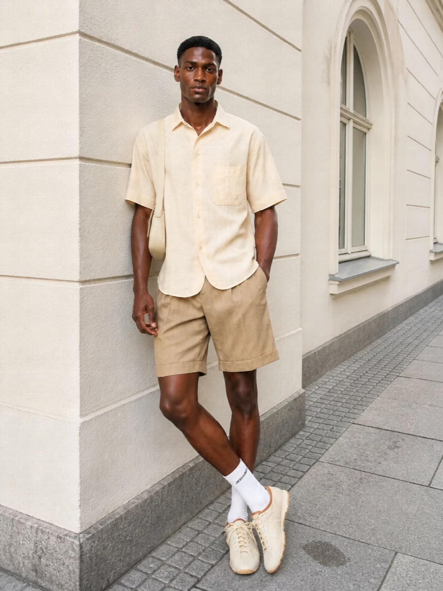 Jacquemus beige summer shirt tailored shorts outfit