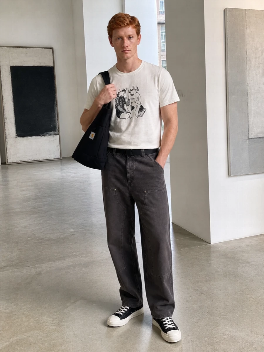 Carhartt graphic tee charcoal jeans rick owens sneakers