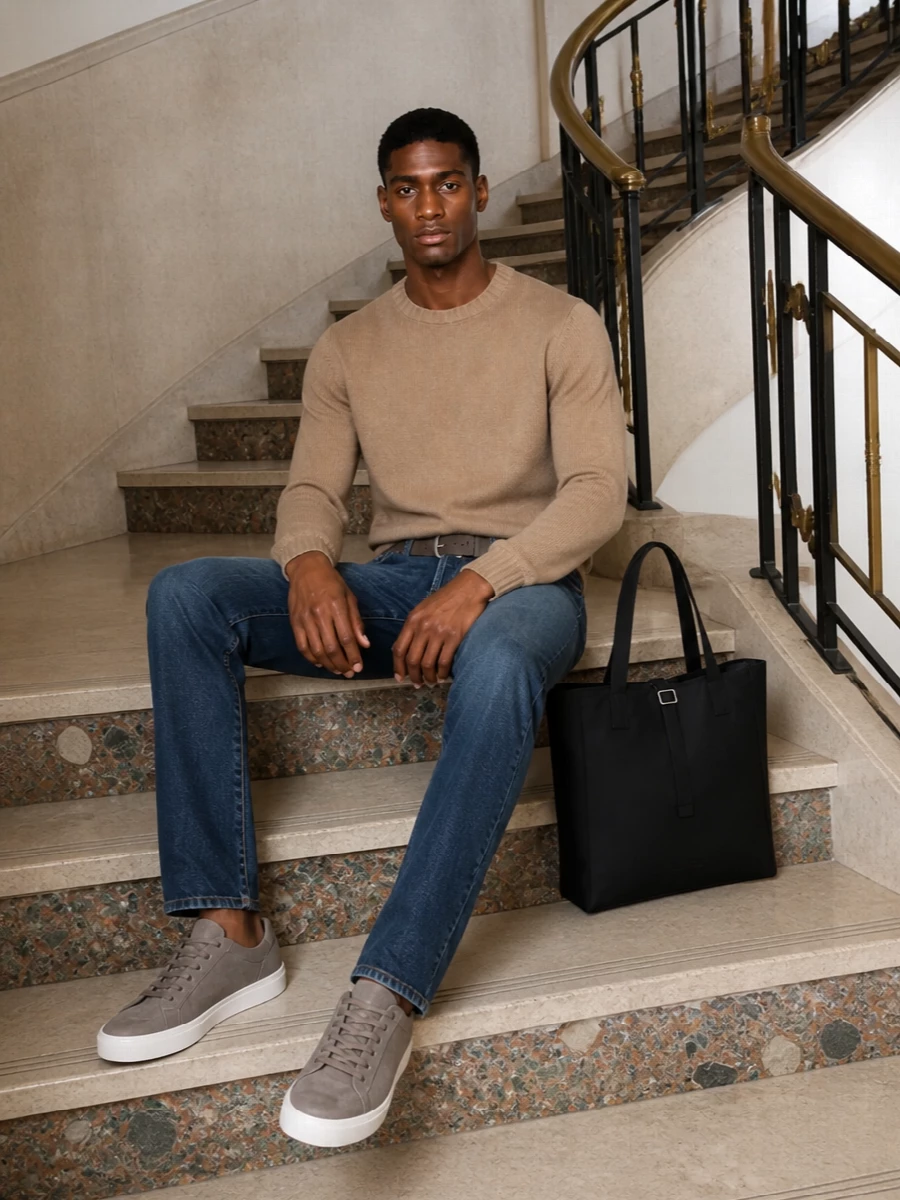 Pt torino jeans camel sweater tods sneakers