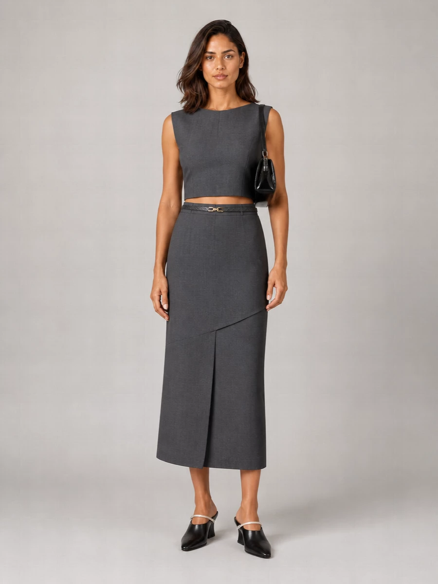 Jil Sander Wool Silk Cutout Midi Skirt