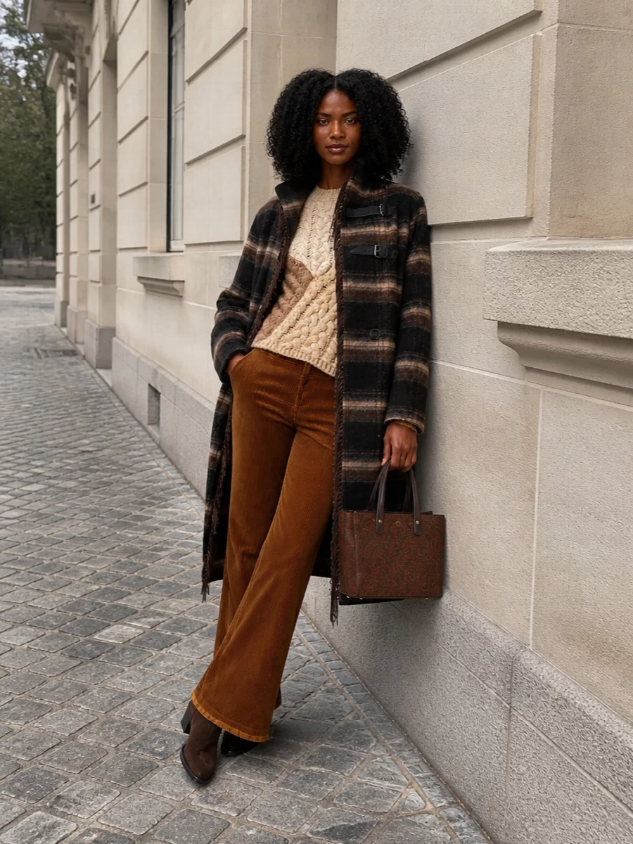 Isabel marant etoile plaid coat corduroy flares