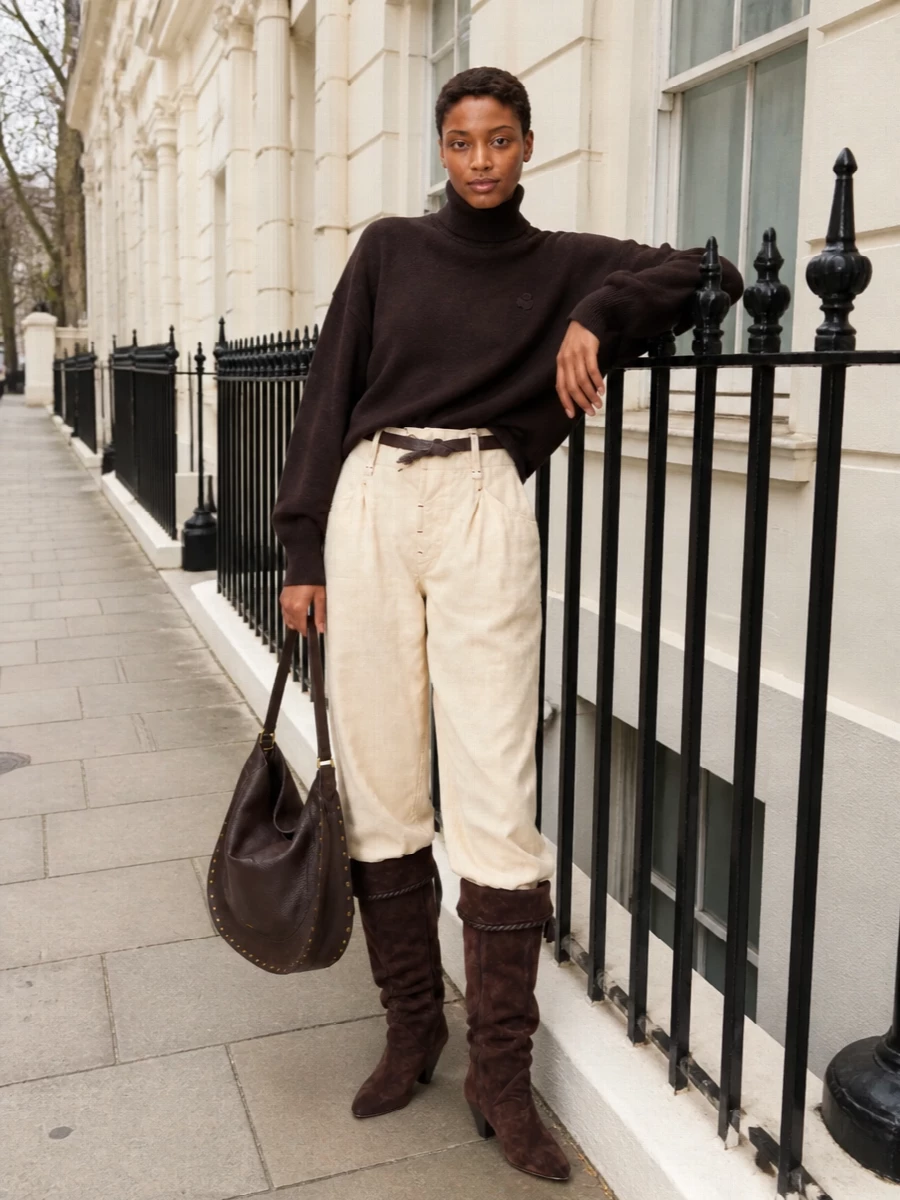 Isabel marant chocolate turtleneck cream wide leg