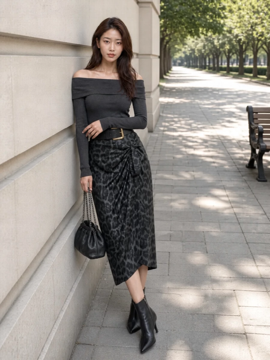 Stella mccartney leopard skirt ankle boots outfit