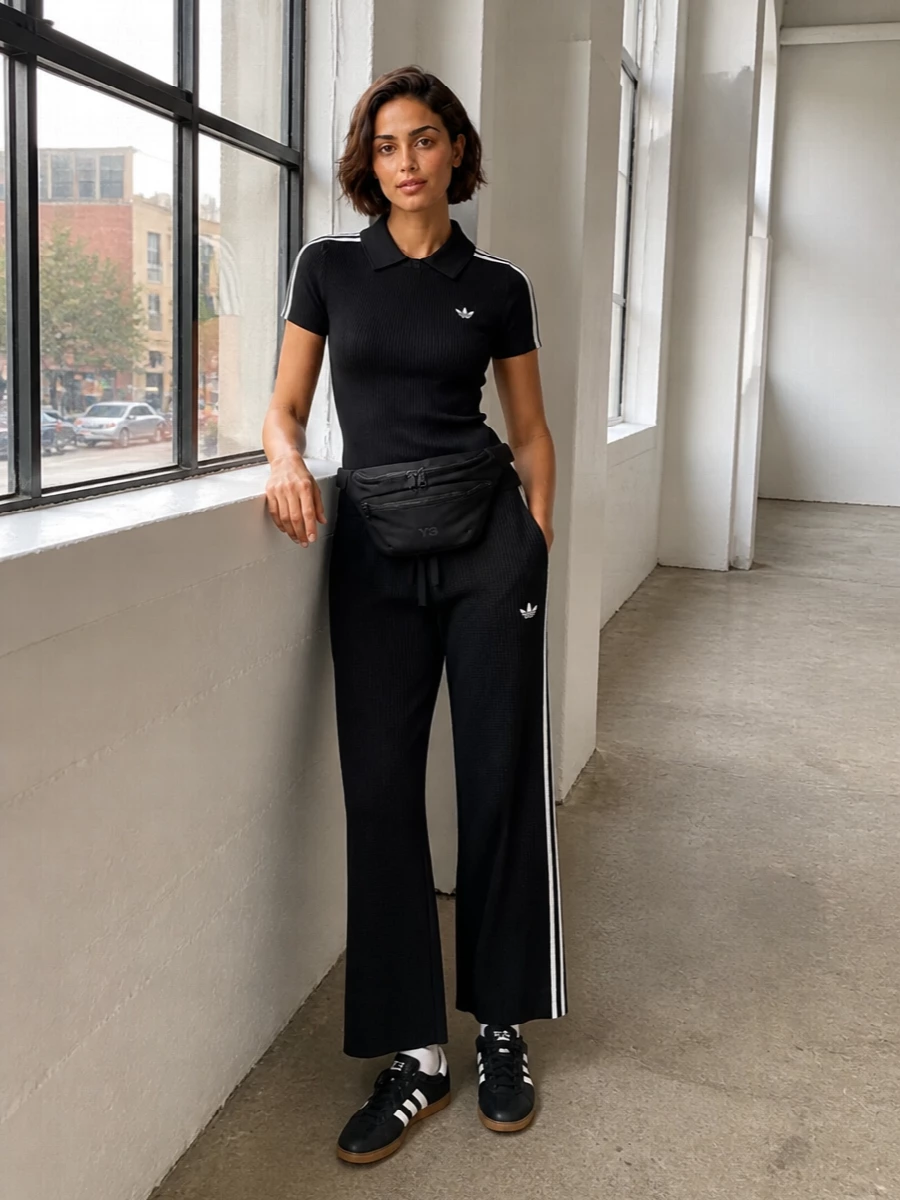 Adidas knit track pant ribbed polo suede sneakers