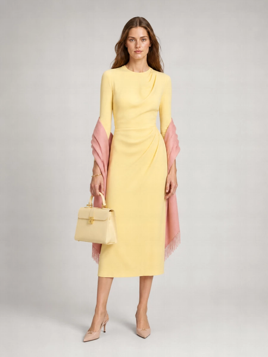 Dolce&Gabbana Silk Long-Sleeve Sheath Midi Dress