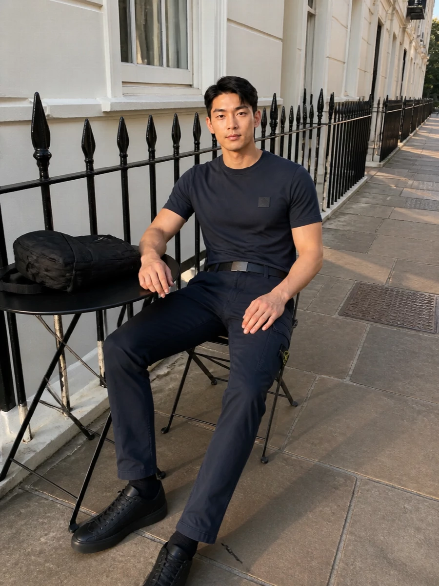 Stone island navy tee cargo pants sneakers