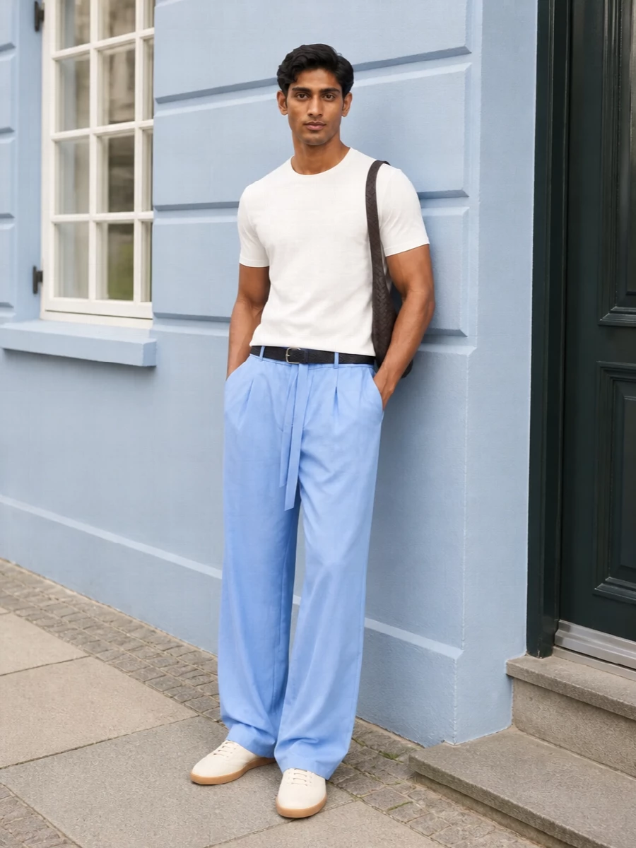 Zegna tekla soft blue lounge trousers outfit