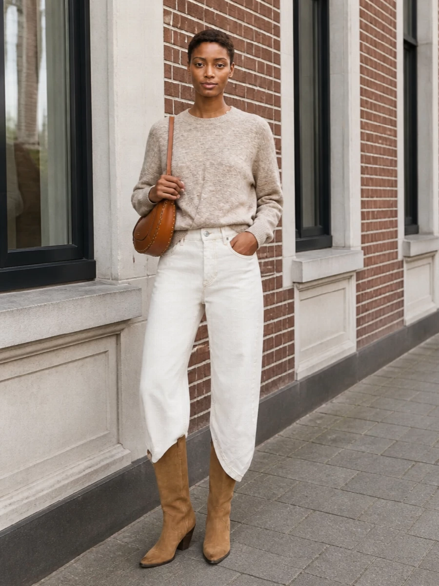 Isabel marant ivory wide leg trousers oatmeal knit
