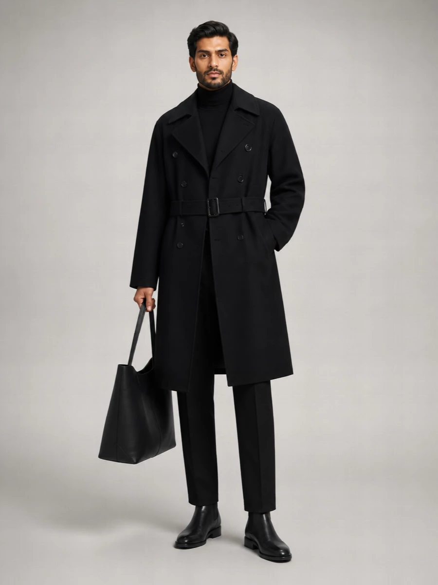 Saint Laurent Wool Double-Breasted Long Trench Coat
