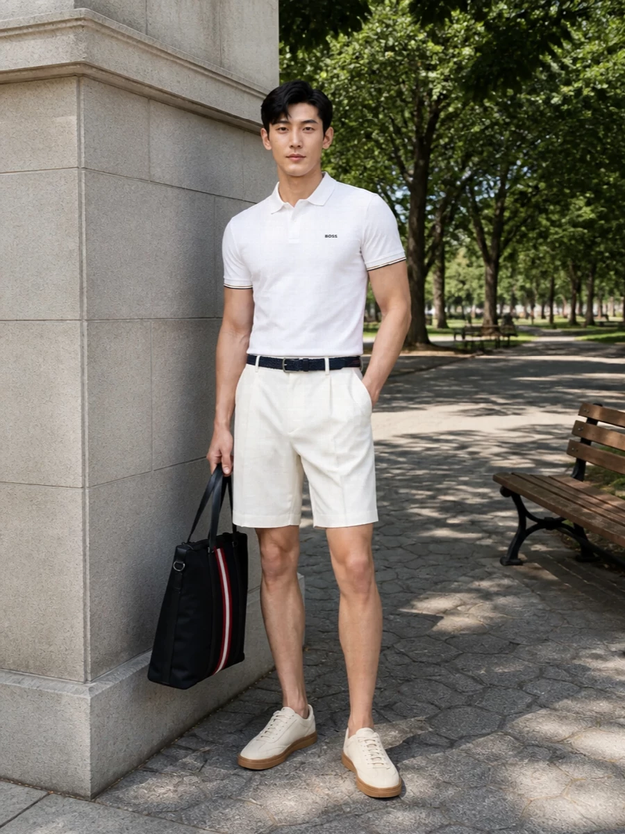Boss polo off white shorts cream sneakers