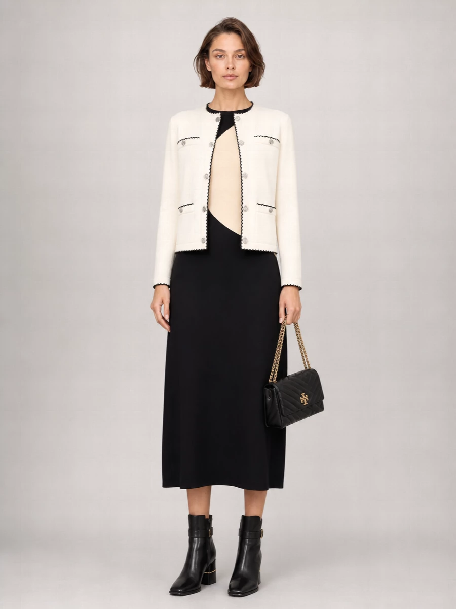 Tory Burch Wool Scallop Trim Cardigan