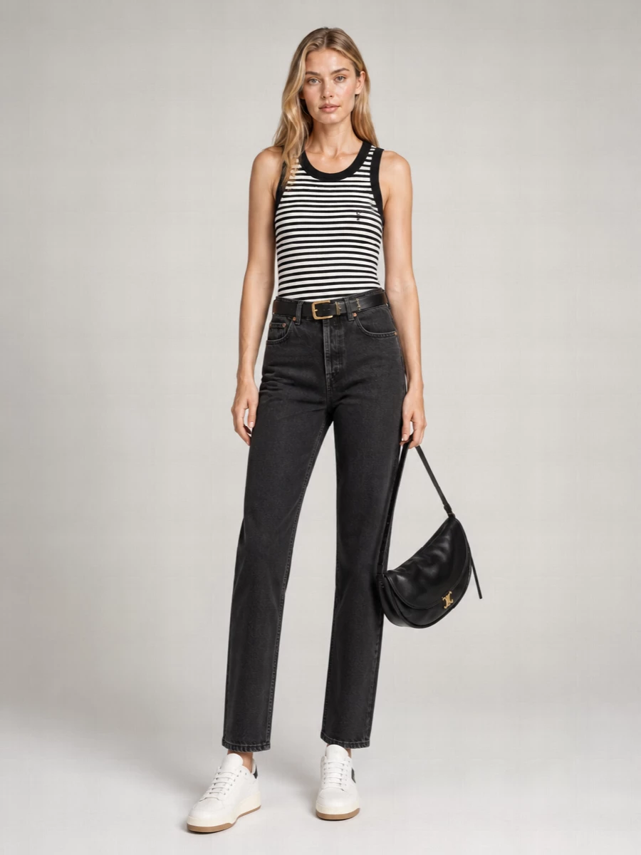 Saint Laurent Striped Ribbed Cotton Blend Tank Top