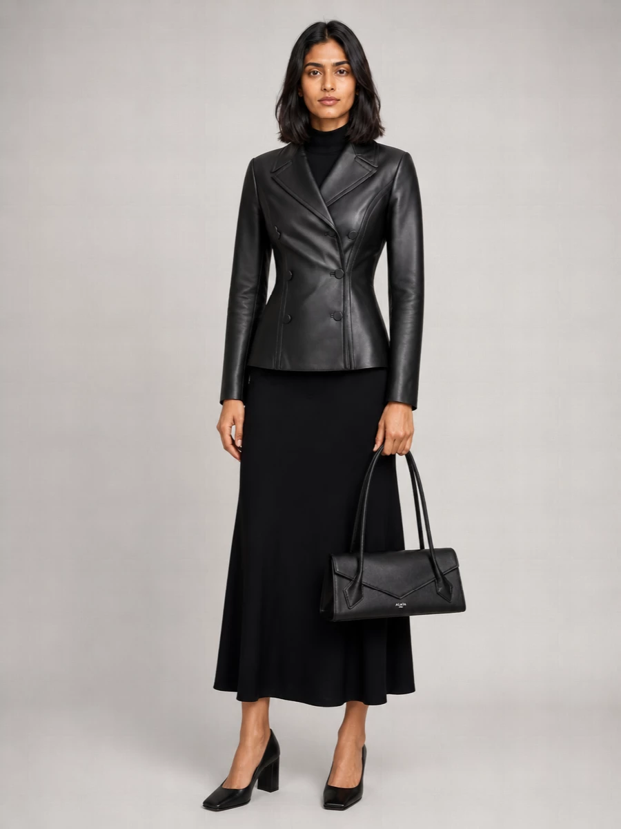 Alaïa Fitted Leather Caban Coat