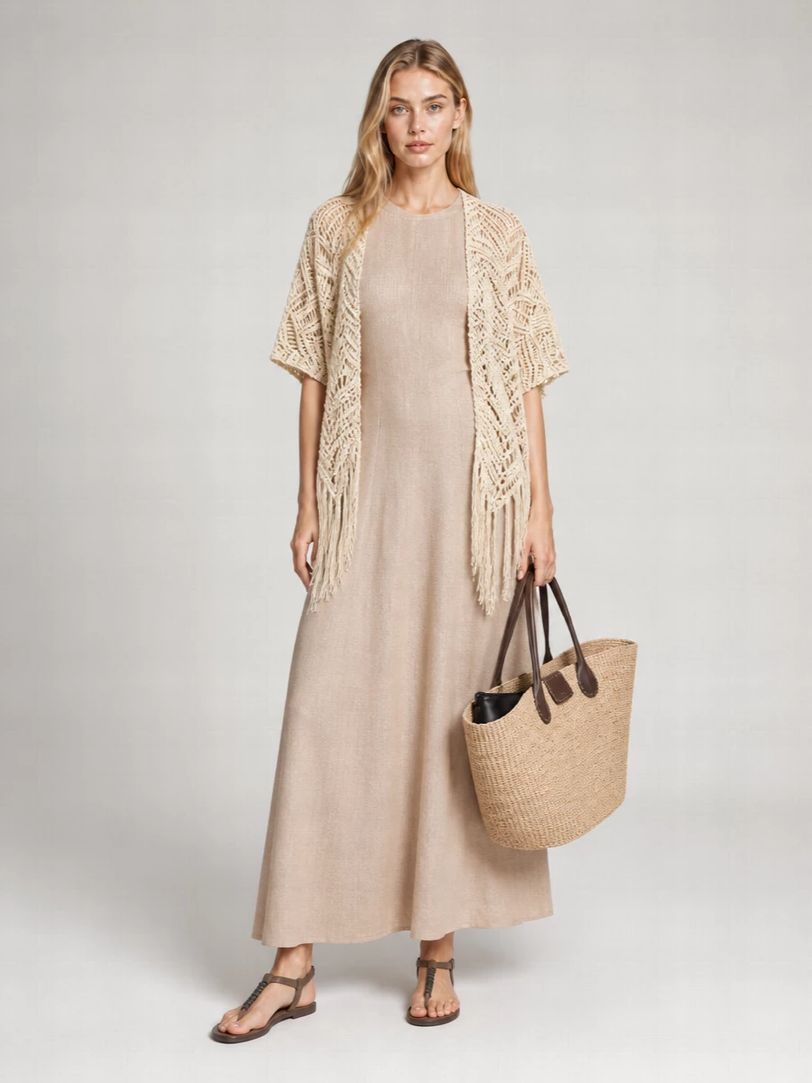 Brunello Cucinelli Silk Linen Macramé Cardigan
