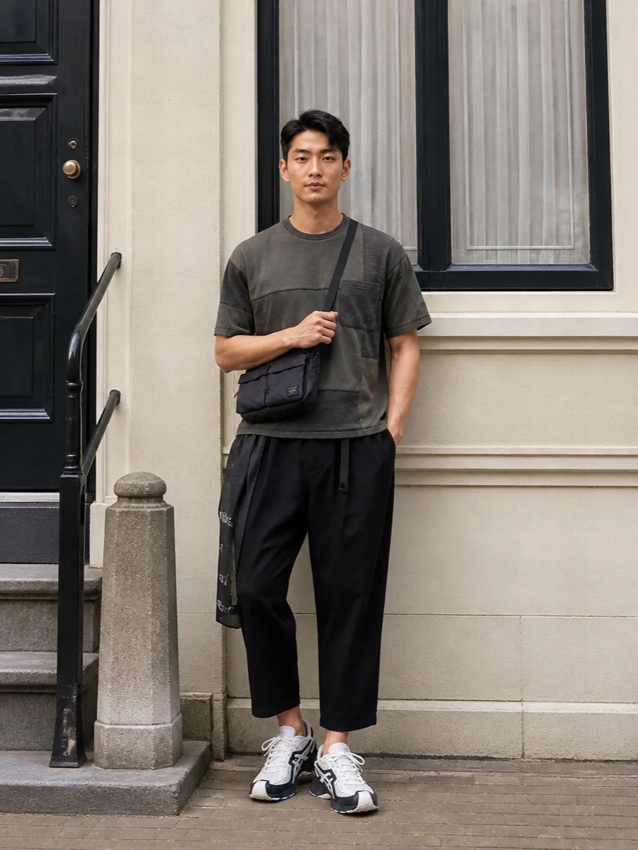 Comme des garcons patchwork tee cropped trousers