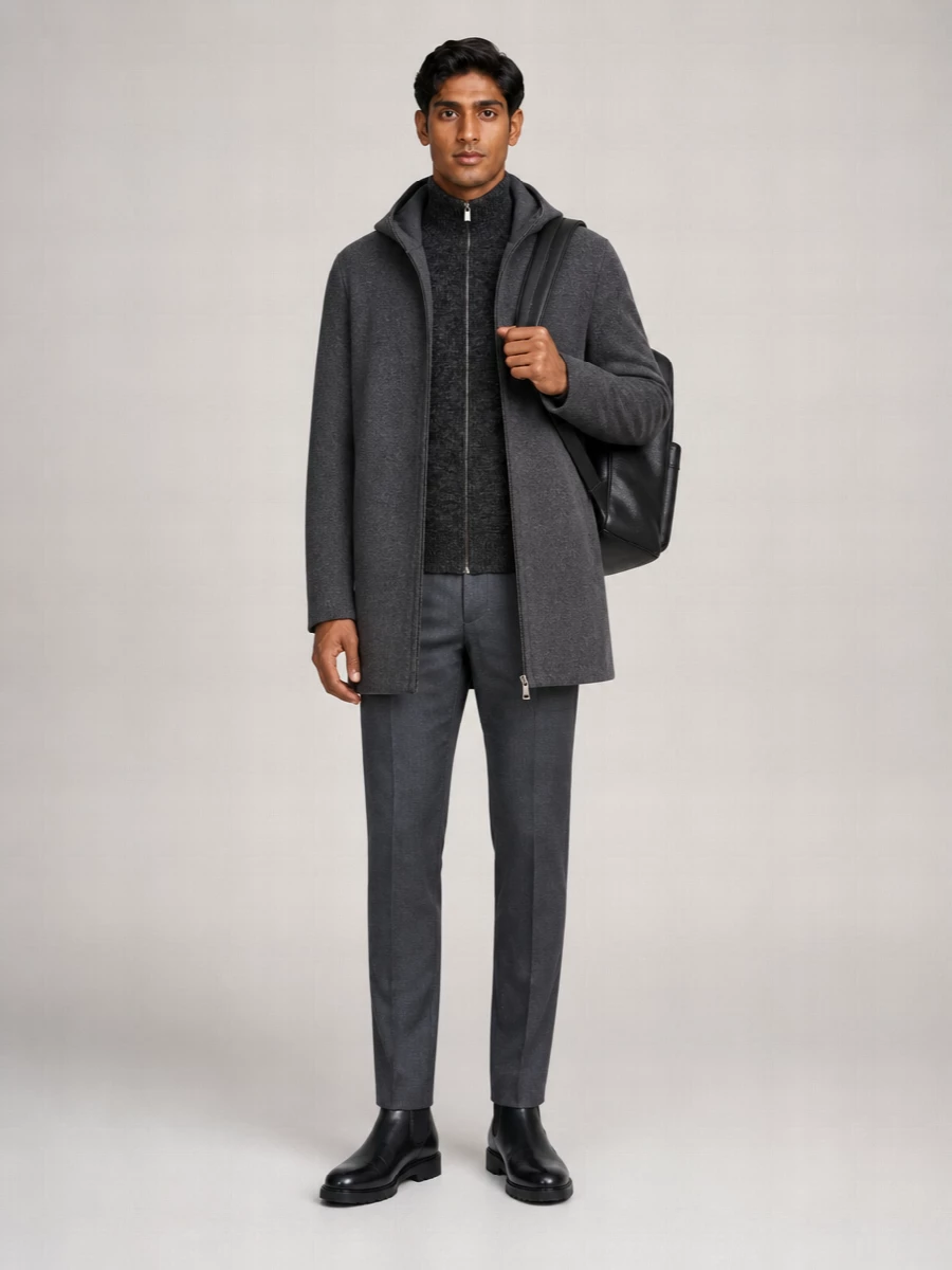 Giorgio Brato Cashmere Wool Hooded Single Breasted Coat