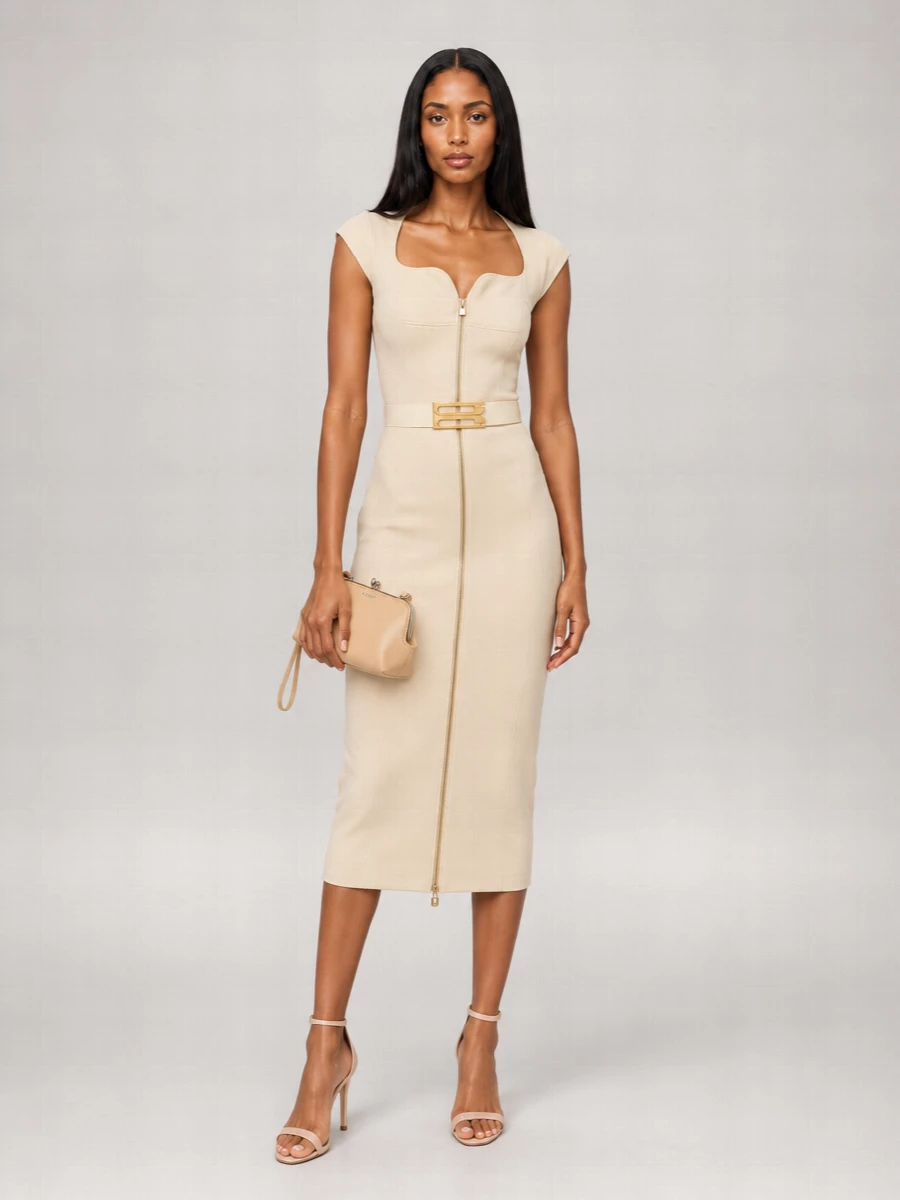 Elisabetta Franchi Sweetheart-Neckline Sleeveless Midi Dress