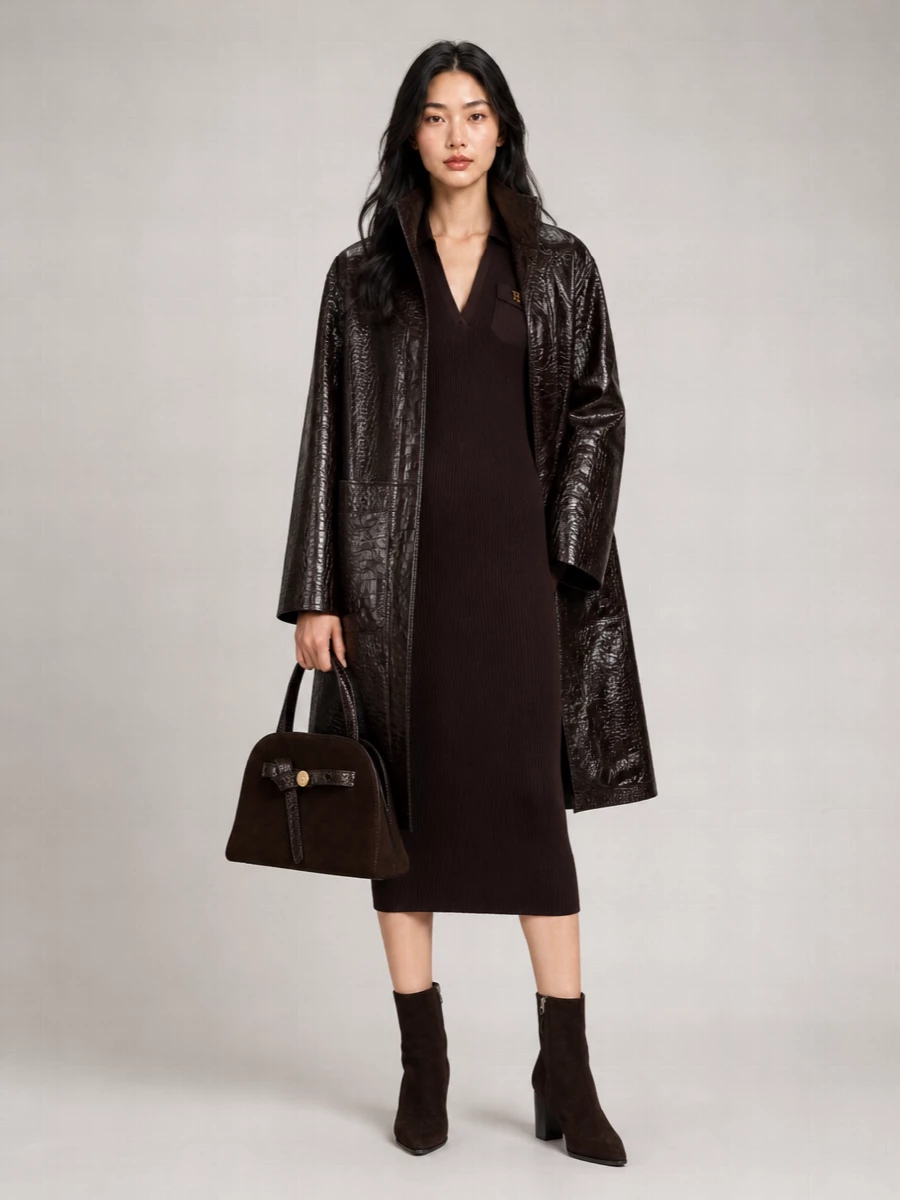 Alysi crocodile-effect leather coat