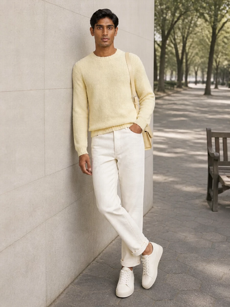 Brunello cucinelli ivory jeans buttercream knit