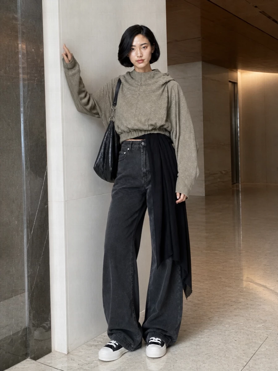 Rick owens drkshdw cropped hoodie wide leg jeans