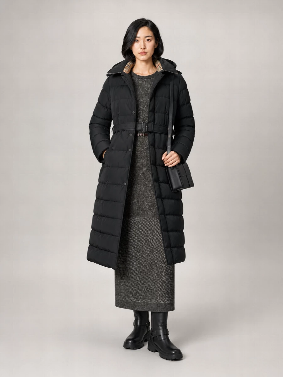Burberry Down Quilted Belted Double-Breasted Long Puffer Coat