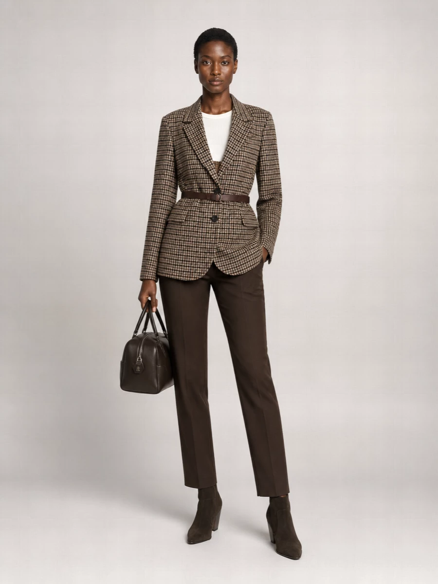 Brunello Cucinelli Single-Breasted Checked Wool-Blend Blazer With Belt
