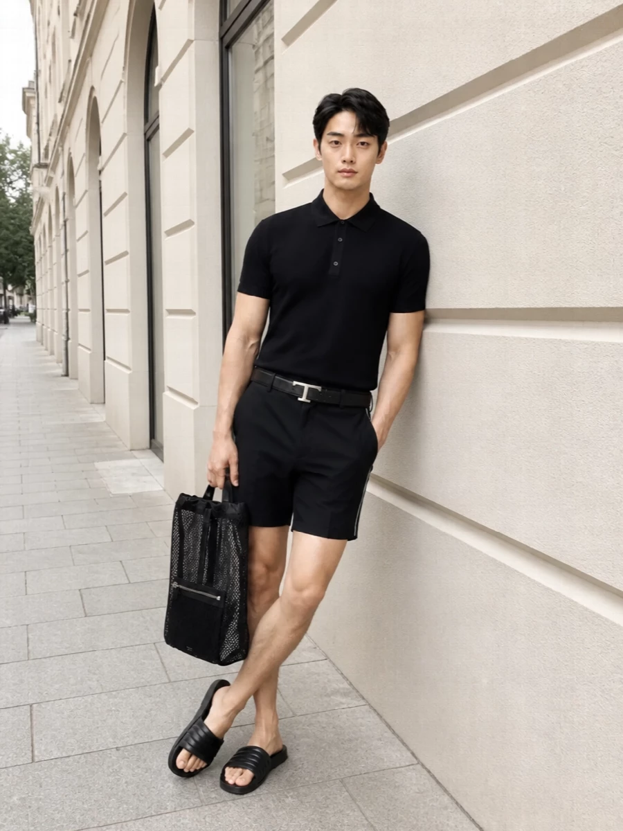 Tom ford black knit polo swim short outfit