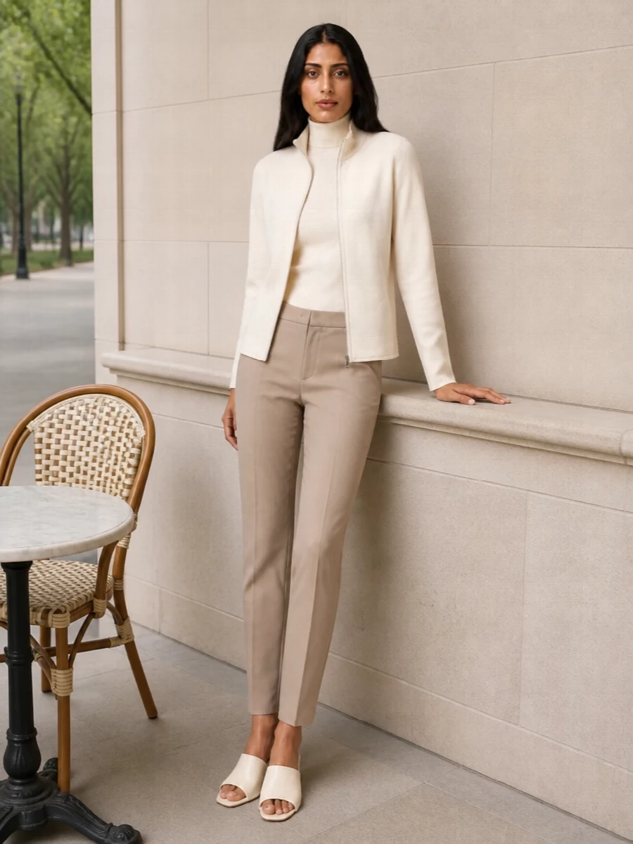 Max mara ivory jacket camel trousers outfit