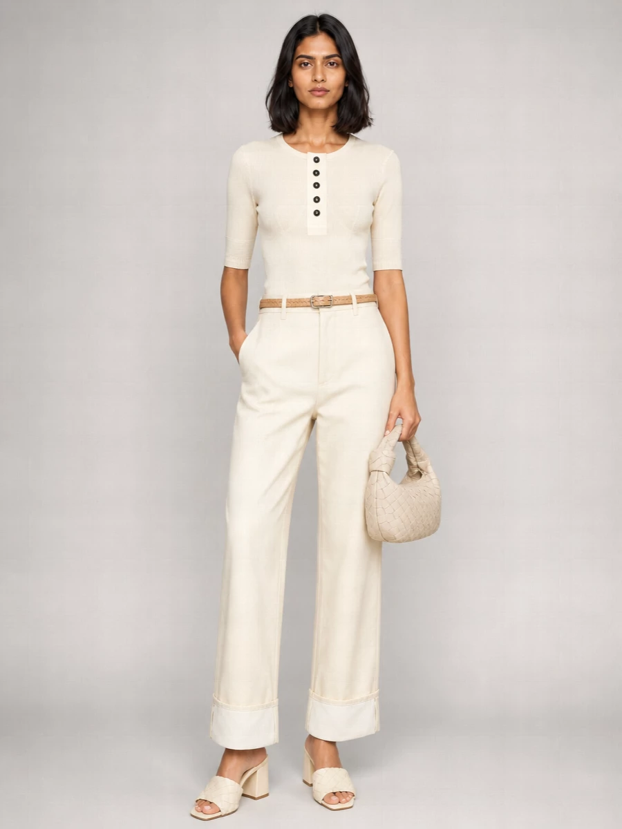 Bottega Veneta Cotton Wide-Leg Turned-Up Jeans