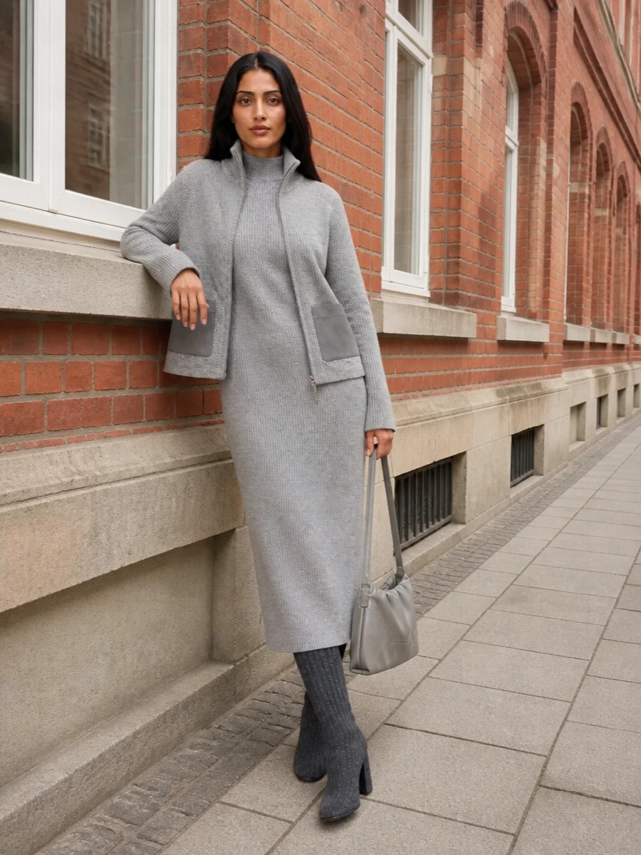 Fabiana filippi grey knit dress bottega boots