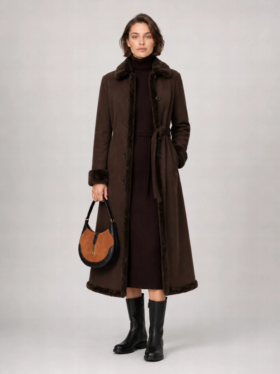 Lauren Ralph Lauren Shearling Effect Belted Coat