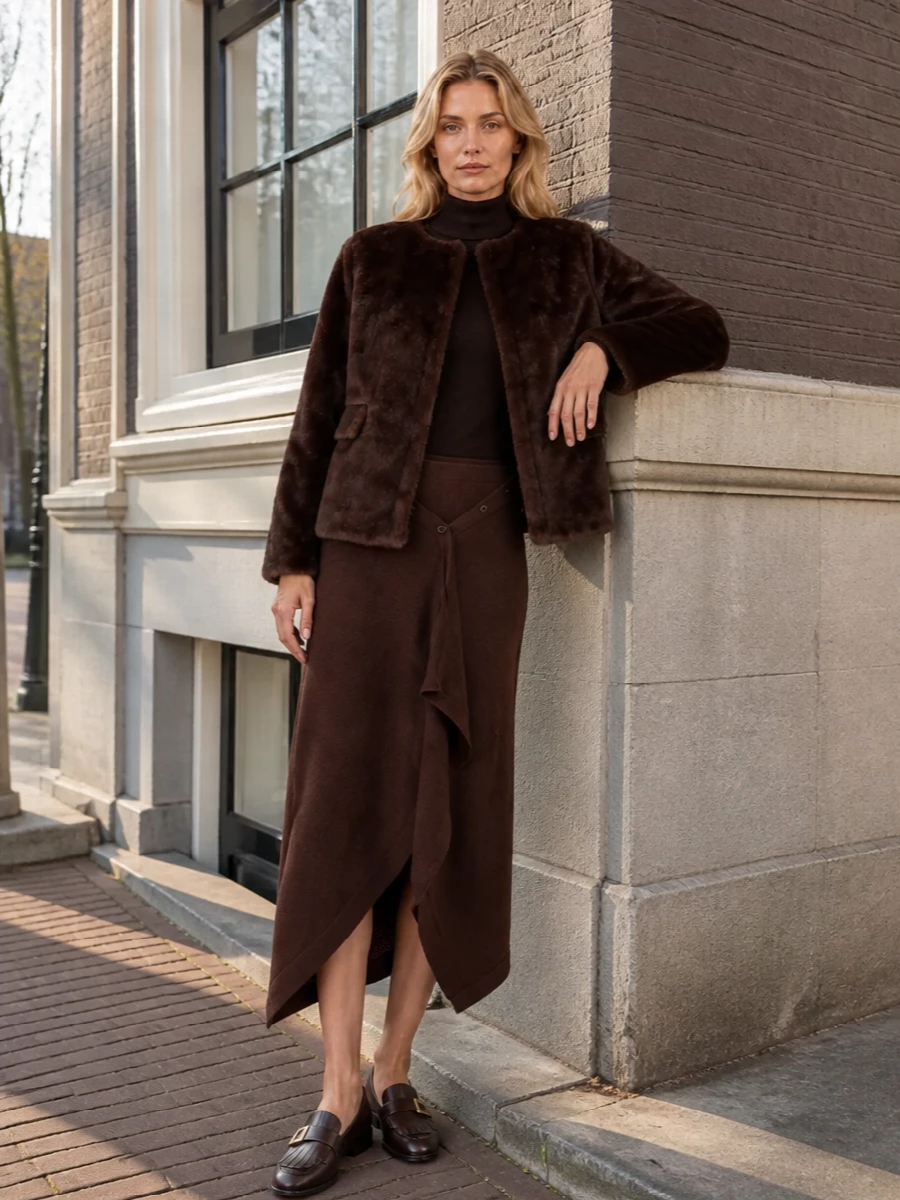 Lauren ralph lauren faux fur jacket knit midi