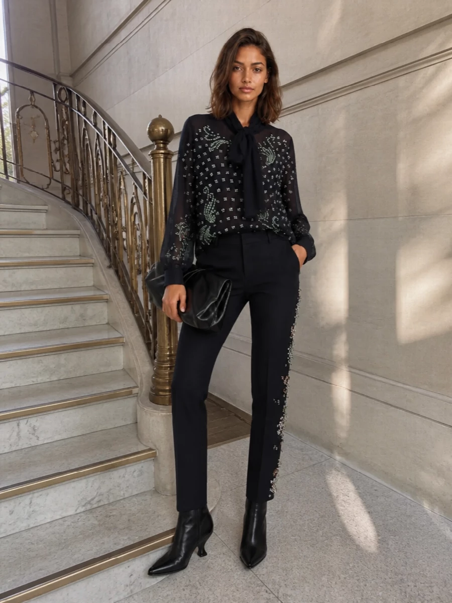 Dries van noten embellished blouse navy trouser