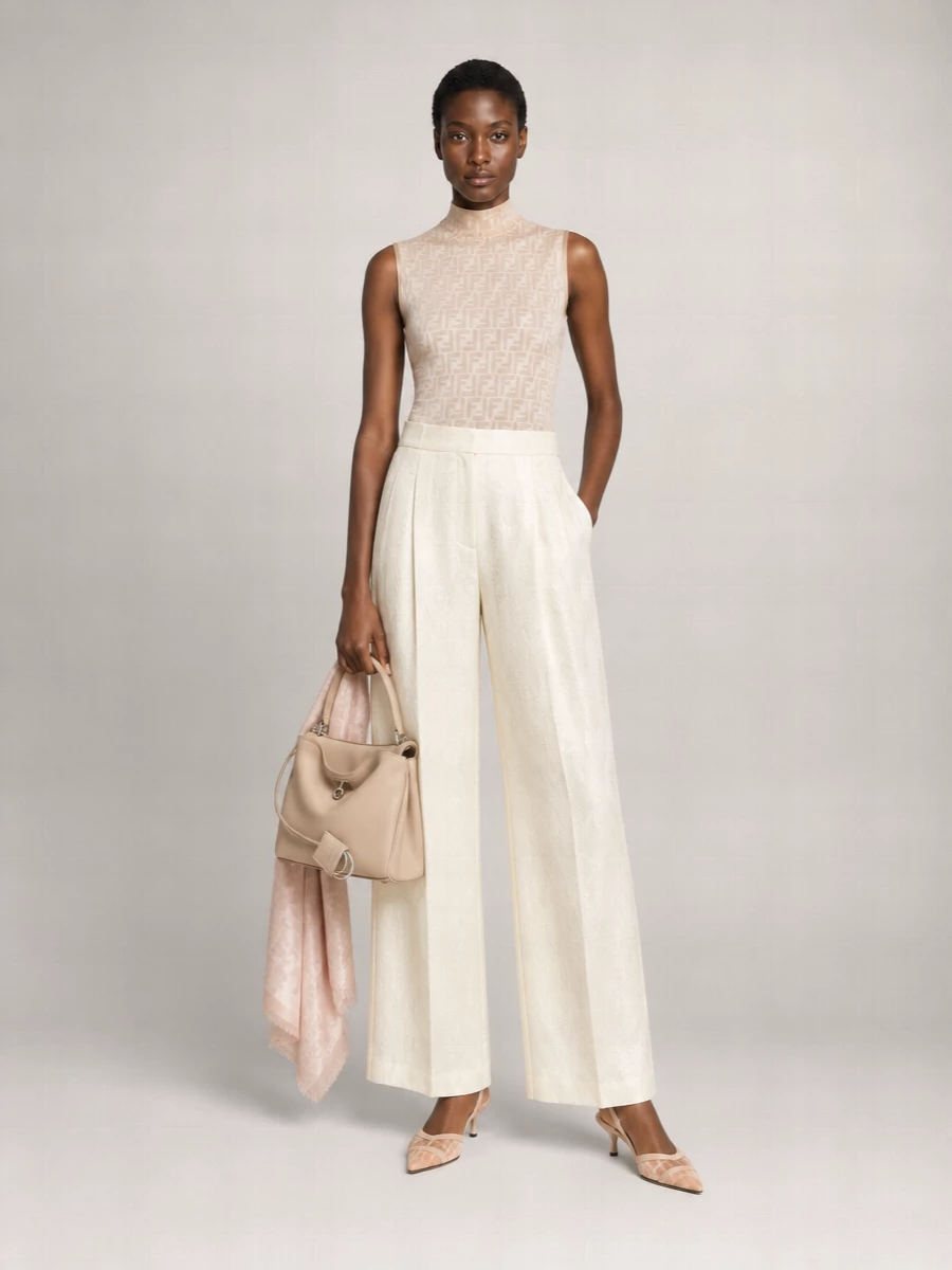 Fendi Logo Lace High-Neck Sleeveless Top
