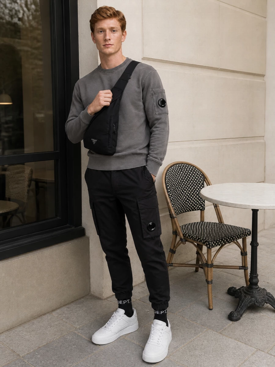 Cp company sweatshirt black cargos celine sneakers