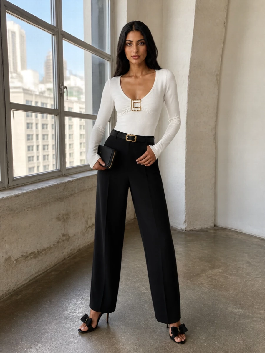 Elisabetta franchi bodysuit black wide leg trousers