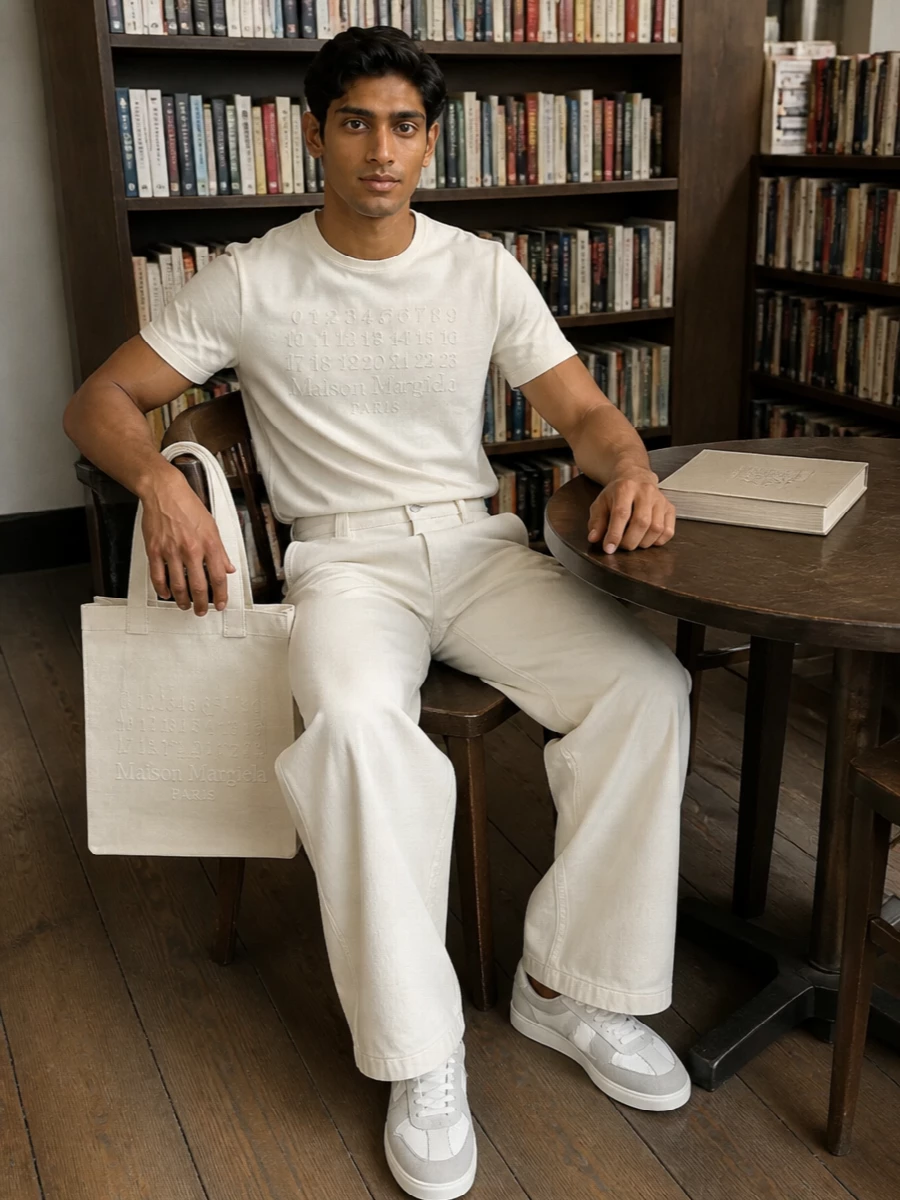 Maison margiela off white tee wide leg chinos