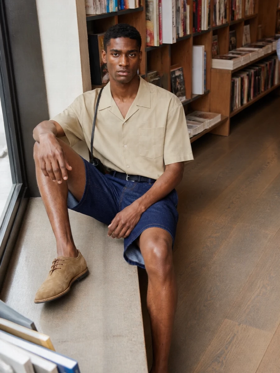 Ami denim bermuda sand shirt suede shoes