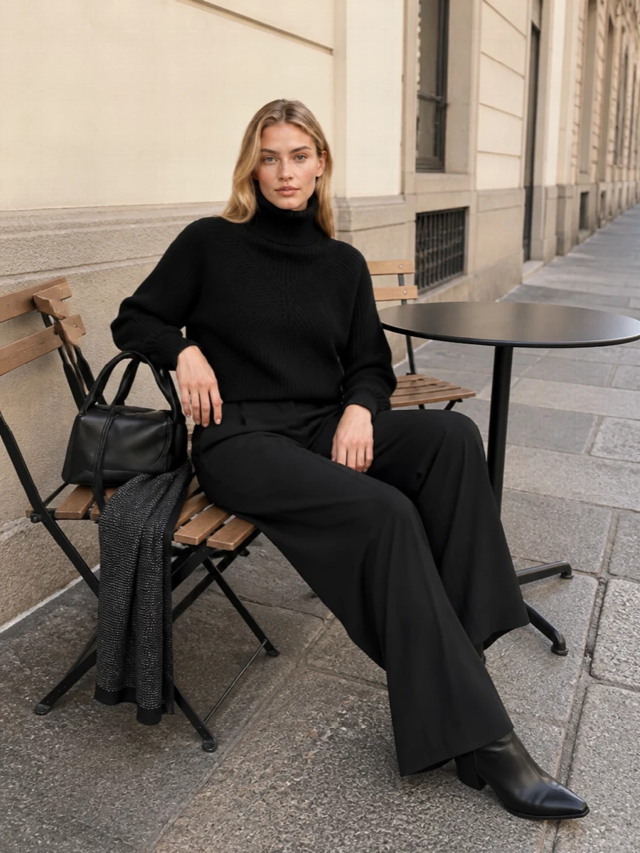 Sportmax black funnel neck sweater wide leg trousers