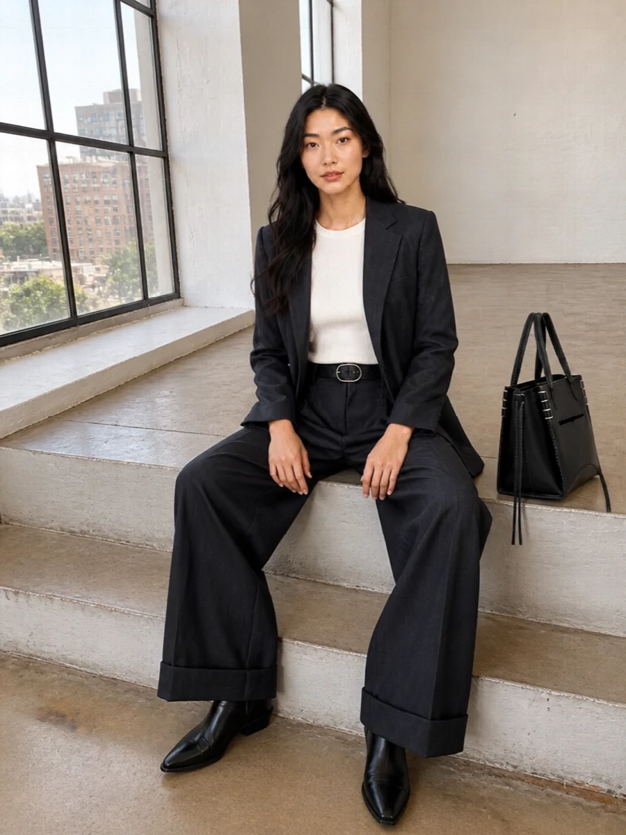 Junya watanabe charcoal suit wide leg trousers