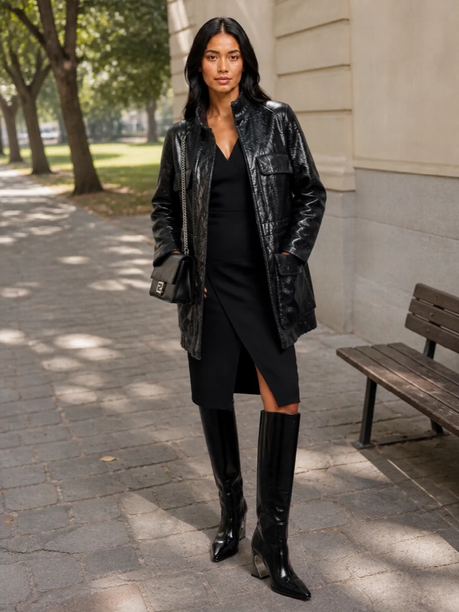 Fendi black midi dress patent knee boots