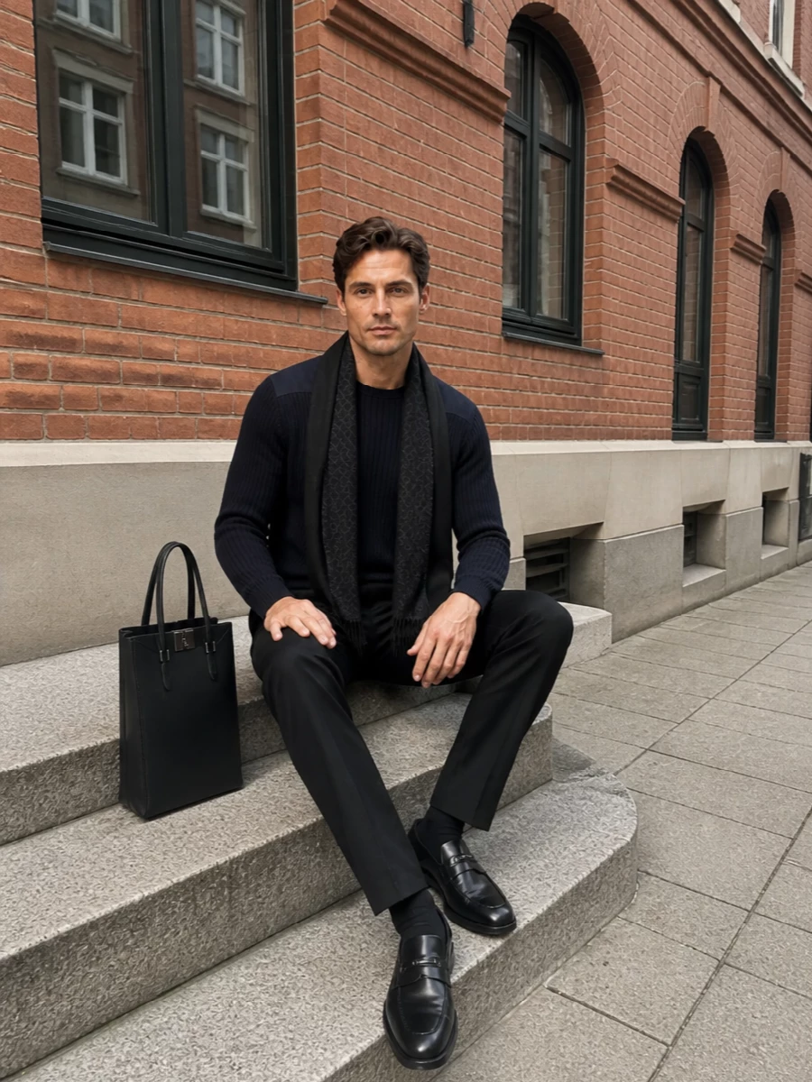 Fendi navy knit black tailored trousers