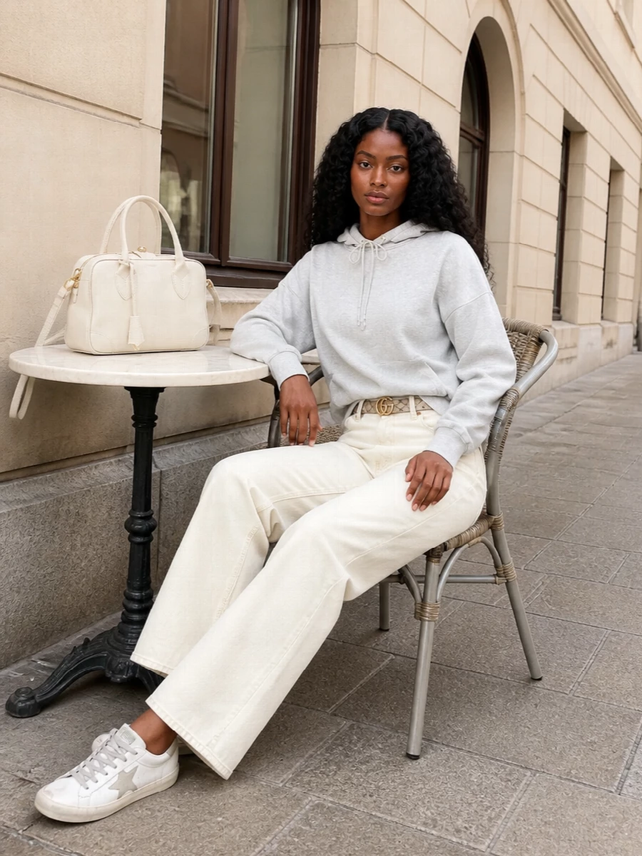 Golden goose hoodie wide leg jeans sneakers