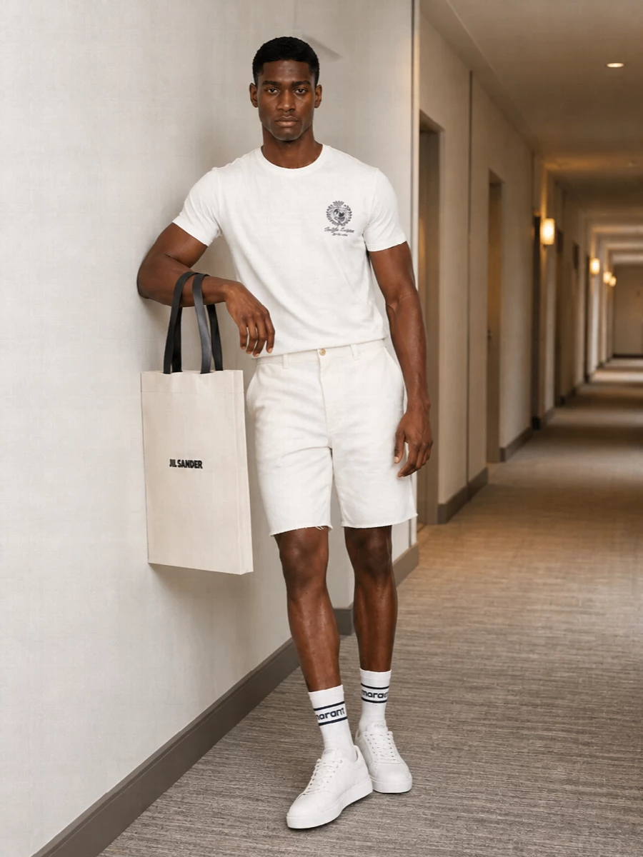 Polo ralph lauren white tee off white chino shorts
