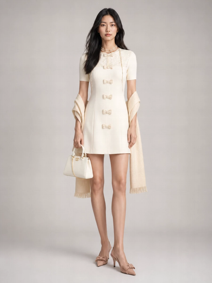 Valentino Garavani silk wool lace mini dress