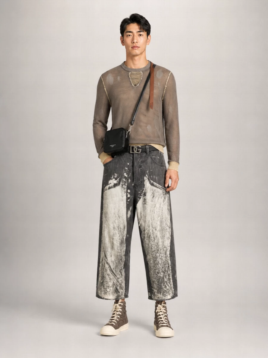 Diesel Jacquard Distressed V-Neck Long-Sleeve Jumper