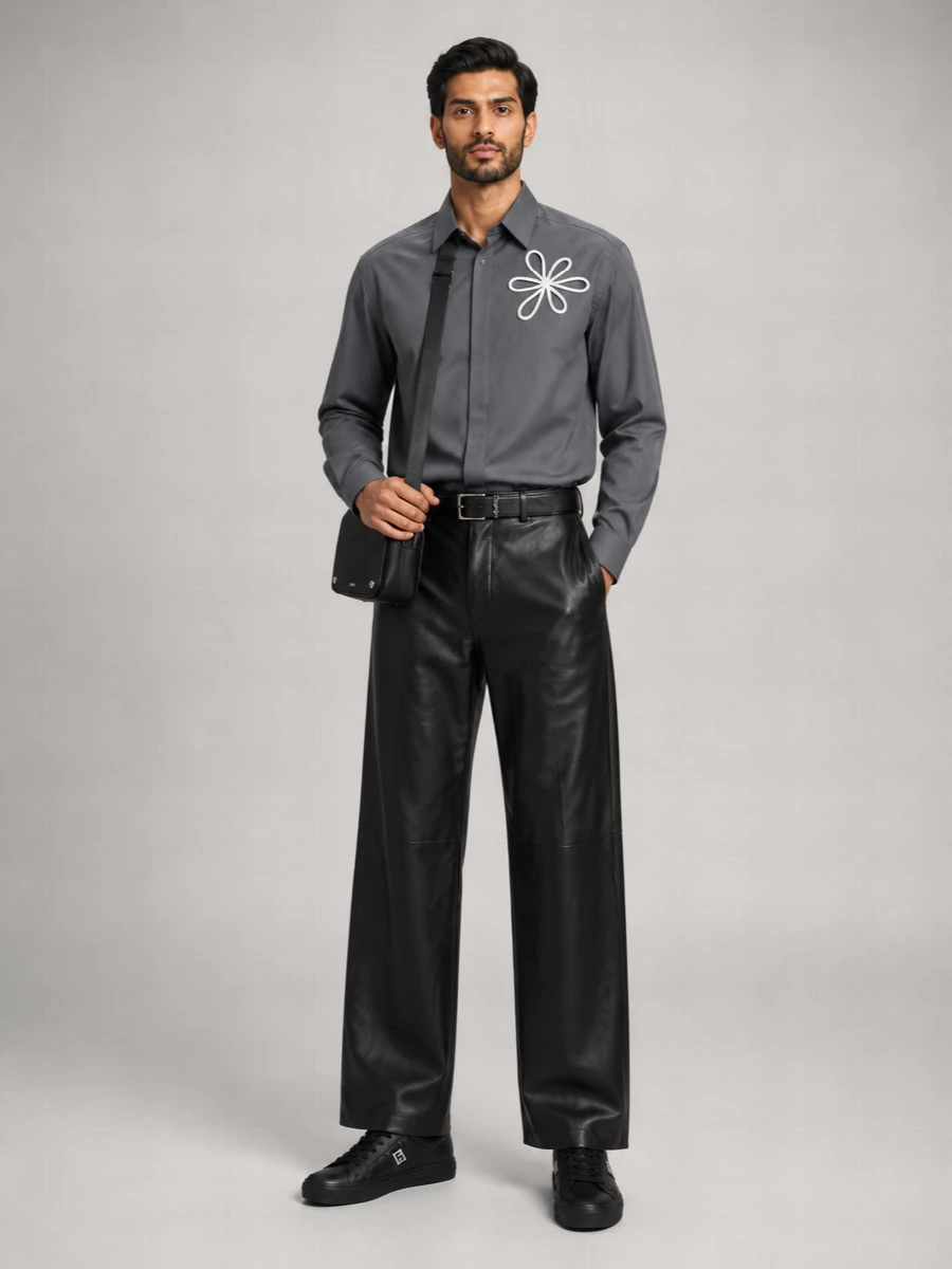 Fendi Leather Wide-Leg Trousers