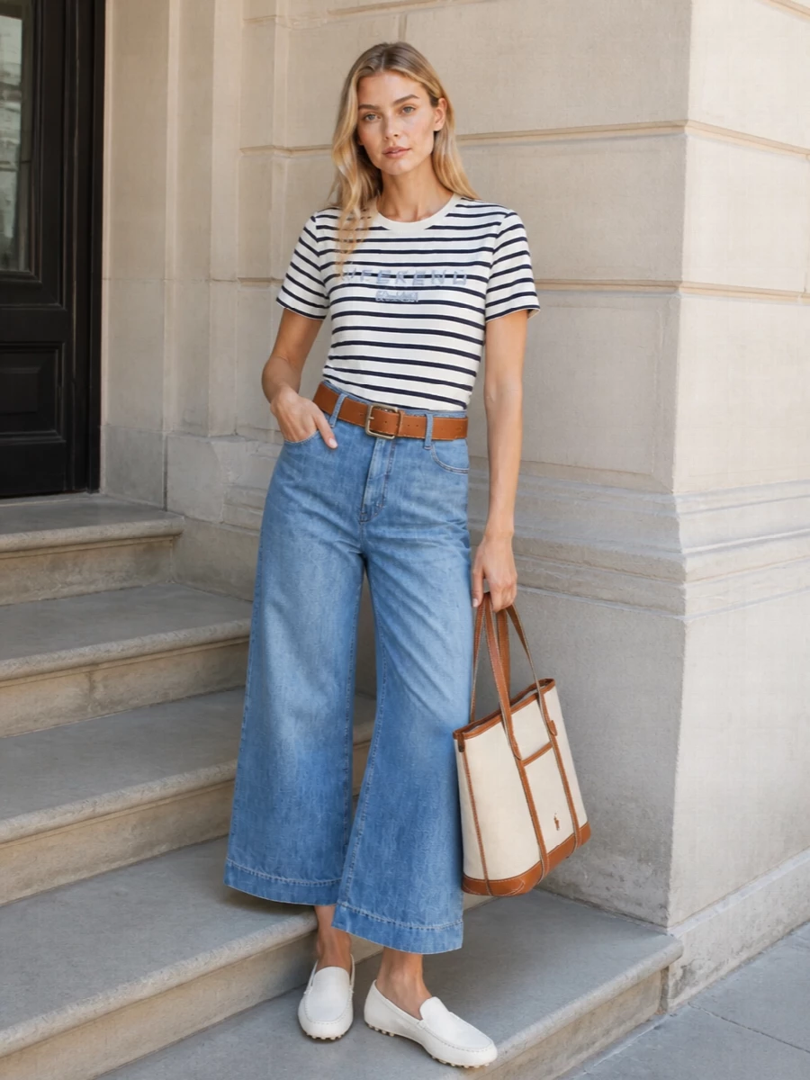 Max mara breton striped tee cropped wide jeans