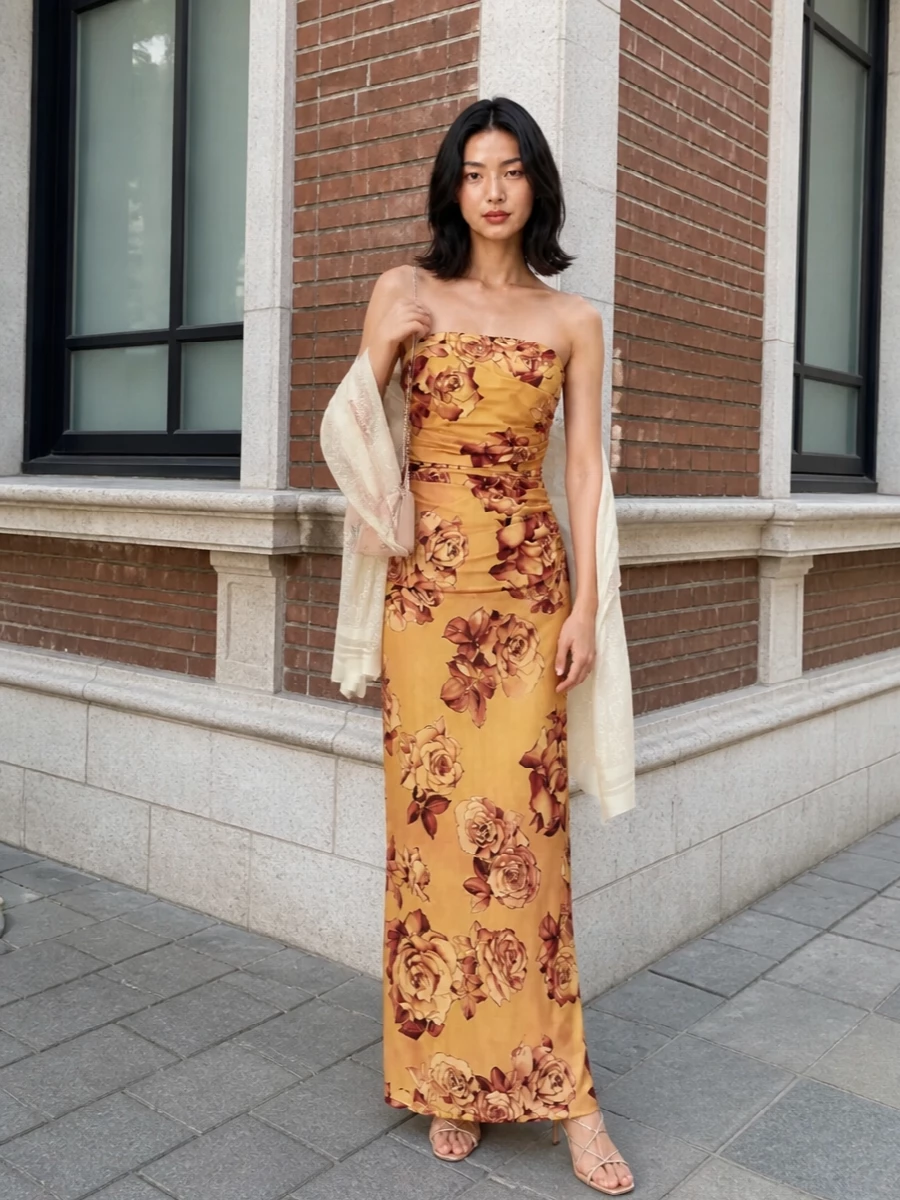 Magda butrym floral gown nude casadei heels