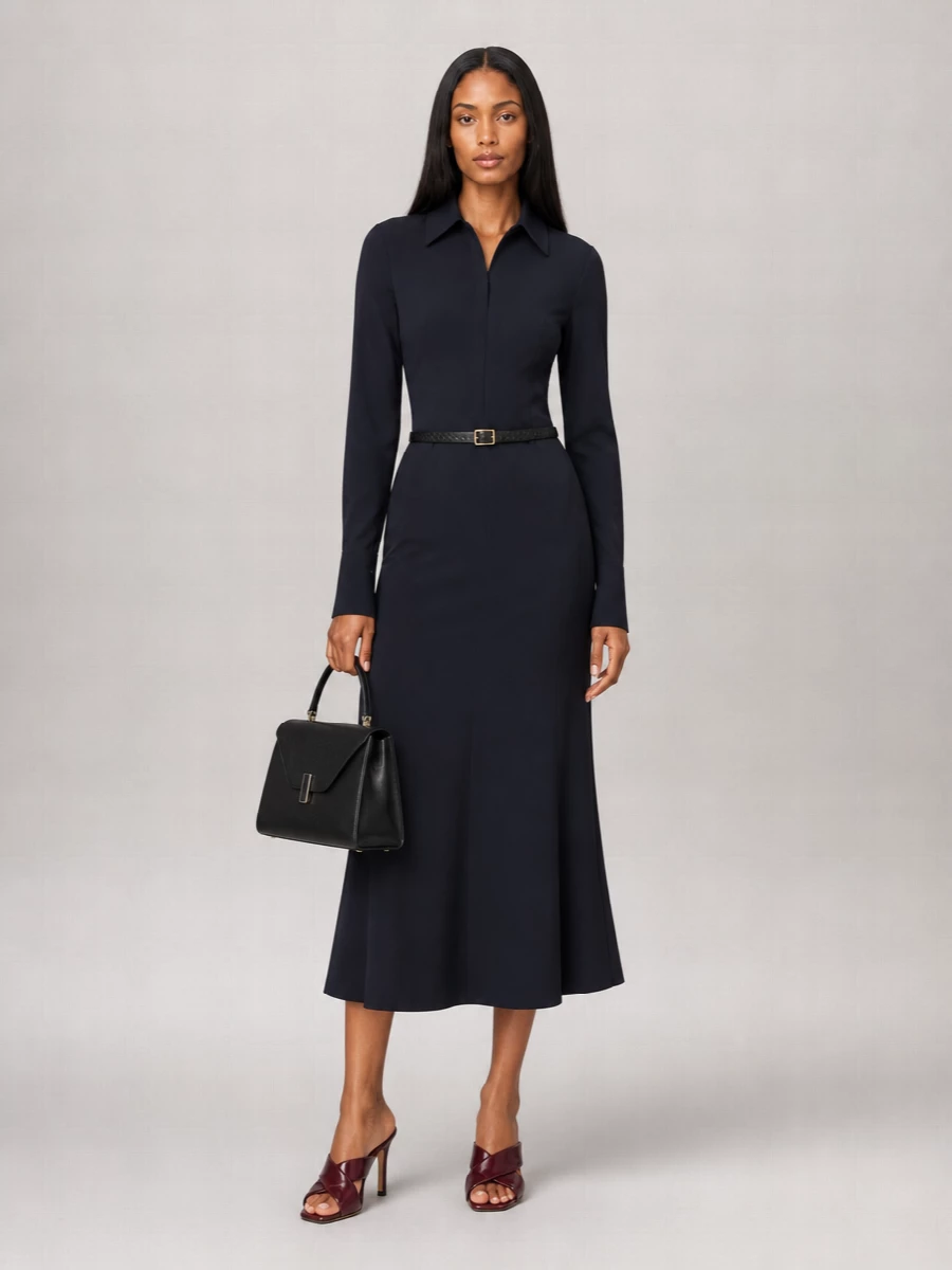 Victoria Beckham Long-Sleeve Polo Midi Dress